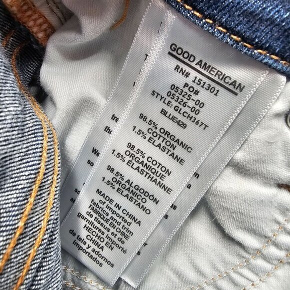 Good American Good Legs Skinny Jeans Dark Wash Distressed Chewed Hem Size 00/24 - Picture 10 of 15